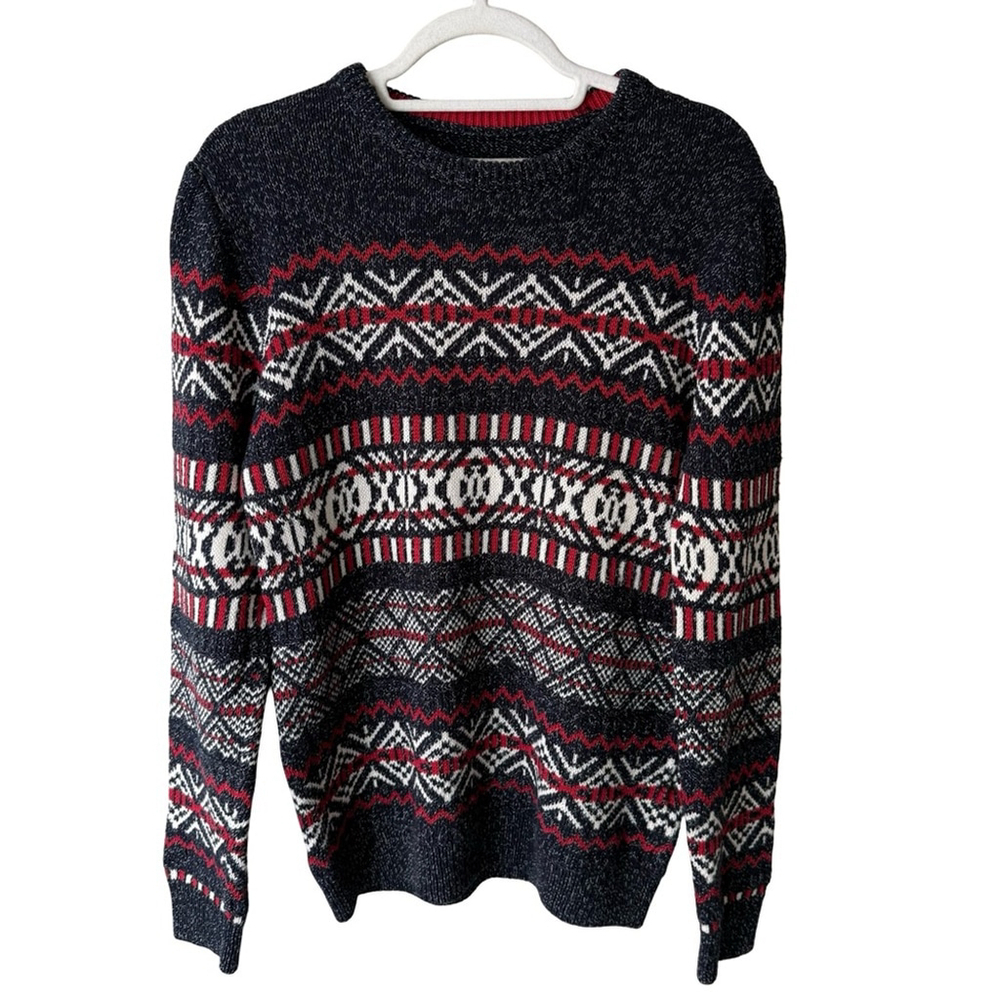 Celtro Nordic Fair Isle Black and Red Patterned Sweater Size M Cozy Ski Cabin